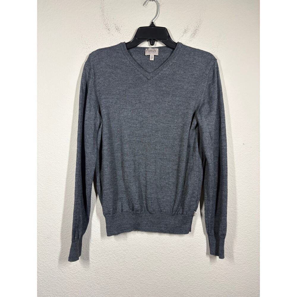 Armani Collezioni Mens Size 52/Medium Gray V-Neck Wool Blend Sweater